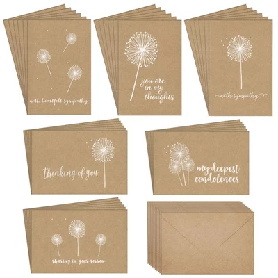 36 Pack Sympathy Cards with Envelopes Condolence Card Kraft Paper Bulk 4x6 In - Image 1 of 4