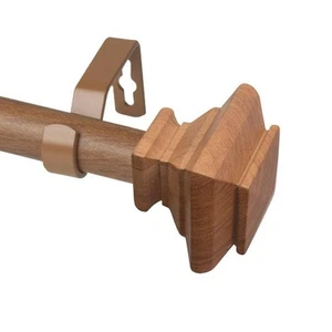 1 dia Adjustable Single Faux Wood Curtain Rod 66-120 inch in Chestnut with - Picture 1 of 2