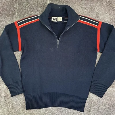 Men's Vintage 70's Obermeyer Navy Blue Wally Wool Blend 1/4 Zip Ski Sweater Sz M - Image 1 of 3