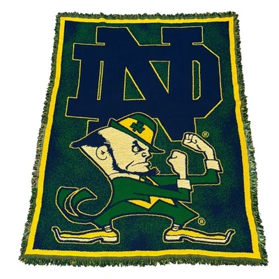 Vtg 90s NCAA Football Notre Dame Fighting Irish Woven Throw Blanket 50” X 40” - Image 1 of 4