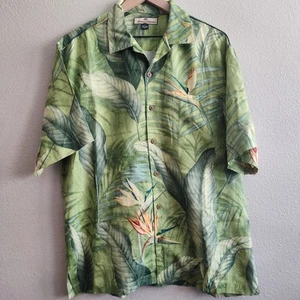 Tommy Bahama Shirt Mens Medium Silk Tropical Floral Leaf Relaxed Fit Button Up - Picture 1 of 12