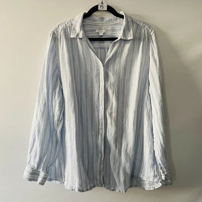 Camisa de lino Charter Club para mujer azul claro ligera a rayas con botones talla 2XL Foto 1 de 4