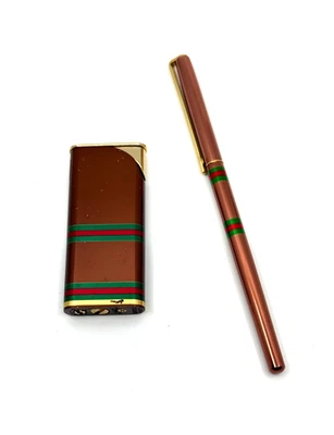 Conjunto de colección de accesorios de bolígrafo encendedor vintage GG Gucci marrón rojo verde (B) Foto 1 de 4