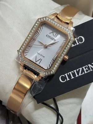 NEW✅ Citizen Silhouette Eco-Drive Womens Rose Gold Crystal 23MM EM0983-51A $325 - Image 1 of 4