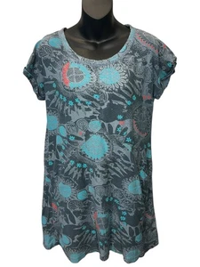 WHITE STUFF BLUE DRESS SIZE UK 12 COTTON WOMENS SHORT SLEEVE TEXTURED T-SHIRT - Picture 1 of 5