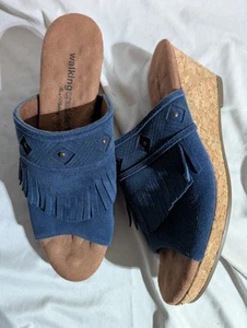Walking Cradles Women’s size 9N blue suede slide sandals cork wedges - Picture 1 of 11