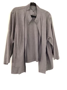 Eileen Fisher Linen Blend Open  Blazer Jacket Size 1X Charcoal Gray Preppy Boho - Picture 1 of 5