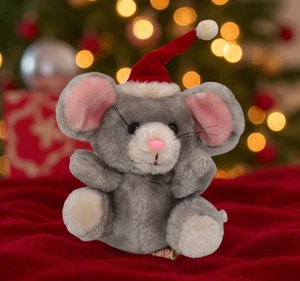 Russ Berrie And Co., Inc. Peppermint Christmas Mouse with Santa Hat Plush 6" - Picture 1 of 8