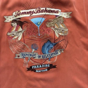 Tommy Bahama Short Sleeve Orange 100% Silk Button Shirt Large Embroidered Hula - Picture 1 of 11
