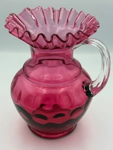 Vtg Fenton Cranberry Pitcher Inverted Thumbprint Coin Dot Ruffled Rim Excellent - Picture 1 of 8