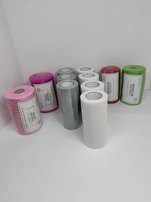 Deco Mesh Christmas Multicolor Mixed Lot 11 Red Silver White Pink Green  - Image 1 of 4