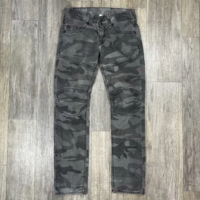 True Religion Moto Pants Size 31 Gray Camo Double Knee Slim Stitch Pockets - Image 1 of 4