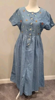 Vintage Karen Scott Dress Womens Size Small Denim Maxi Floral Embroidered  - Изображение 1 из 4