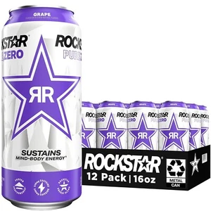 Rockstar Pure Zero Energy Drink 0 Sugar with Caffeine Taurine 16oz Can 12 Pack - Picture 1 of 7