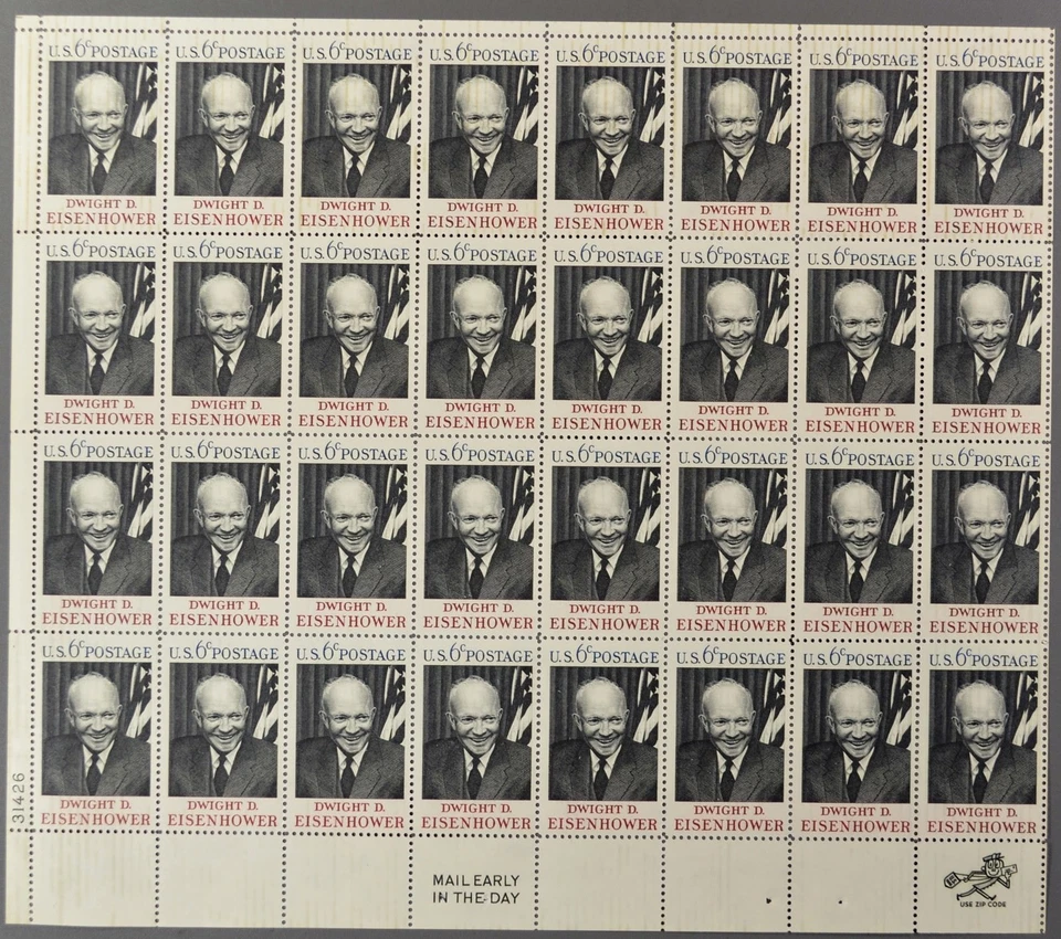 Block 40 1970 US Postal Service Dwight D Eisenhower Stamps Scott 1383 - Image 1 of 1