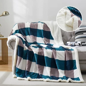 Sherpa Blanket Twin Plaid Thick Bed Blanket, 60”*80” Super Soft Flannel Fuzzy Fl - Picture 1 of 12