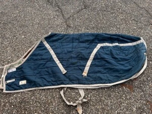 Triple Crown STABLE BLANKET sz Horse 76" Navy w/Tan Trim VGC - Picture 1 of 4