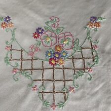 Vintage Linen Tablecloth Richly Hand Embroidered Square Medium Size VGC