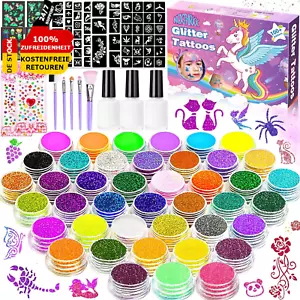 💖 Glitzer Tattoo Set Glitzertattoos 42 Farben 218 Strasssteine 145 Schablonen - Bild 1 von 8