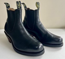 RM Williams Black Boots Size 10.5 HWH Men's Cuban Heel Leather Pull On