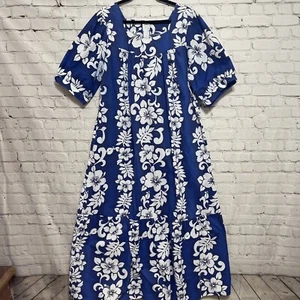 Vintage Midi Hawaiian Muu Muu Summer Dress Floral Ruffled Aloha Tiki Plus Size - Picture 1 of 7