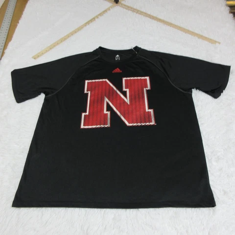 Nebraska Huskers Shirt Mens Extra Large Black Red Adidas Climalite Short Sleeve Cover