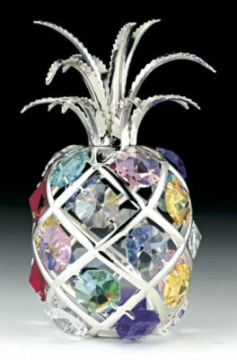 菠萝雕像 - 镀银彩色澳大利亚水晶  — 第 1/3 张图片