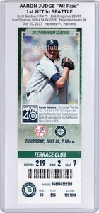 Aaron Judge 1st HIT SEATTLE 2017 Mariners Yankees 7/20 CLUB Ticket RANDY JOHNSON