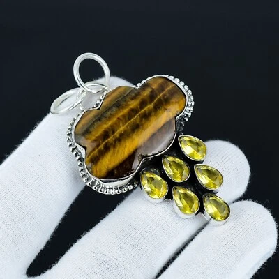 Colore Opaco di Tigre Occhio Gemma 925 Argento Sterling Pendente Unico Per Amore - Immagine 1 di 4