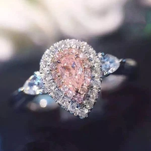 Anillo de boda de plata 925 rosa/blanco de 2 quilates rosa/blanco para mujer talla 4-9 - Imagen 1 de 11