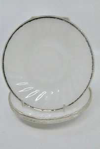 3 pcs Fire-King Saucers Swirl White Milk Glass Gold Trim Anchor Hocking Ovenware - Picture 1 of 5