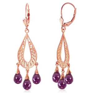 3.75 Carat 14K Solid Rose Gold Chandelier Earrings Natural Amethyst - Picture 1 of 3