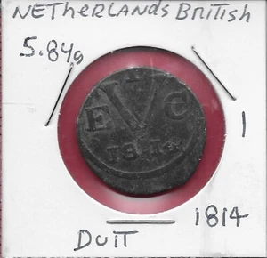 NIEDERLANDE BRITISCH-OSTINDIEN, JAVA 1 DUIT 1814 VEHICI BALE-MARKE UND DATUM, INSCHRIFT - Bild 1 von 2