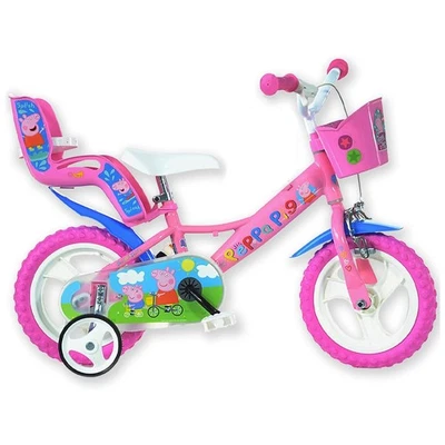 Fahrrad 12 " PEPPA PIG DINO BIKES Mit Räder Und Anschluss Puppe - Bild 1 von 4