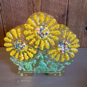 Vintage 60er Jahre Acryl Plexiglas gelb Blumen Serviettenhalter ~ MCM ~ Groovy - Bild 1 von 11