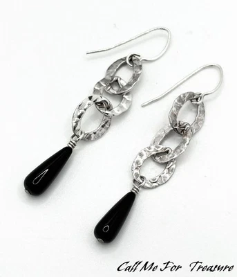 Pendientes de ónix de plata de ley 925 martillados Silpada W1281 retirados Foto 1 de 4