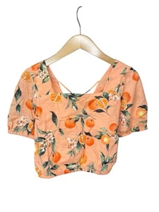 Top corto LOFT Harvest talla pequeña naranjas estampado de frutas espalda cruzada verano - Imagen 1 de 3