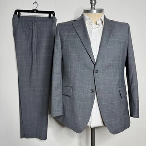 Stafford Classic Fit Suit 44S Wool Blend Windowpane 2-Button Dual Vent Flat 36W - Picture 1 of 14