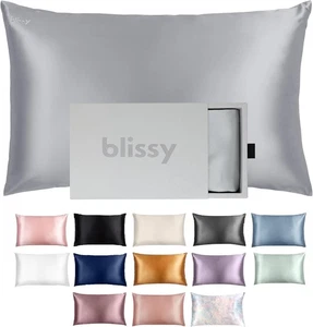 Funda de almohada de seda Blissy - 100 % morera pura - 22 Momme estándar, plateada - Imagen 1 de 8