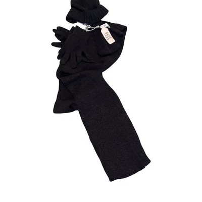 Conjunto de sombrero, guantes y bufanda de 3 piezas para dama - púrpura ciruela - material reciclado Foto 1 de 4