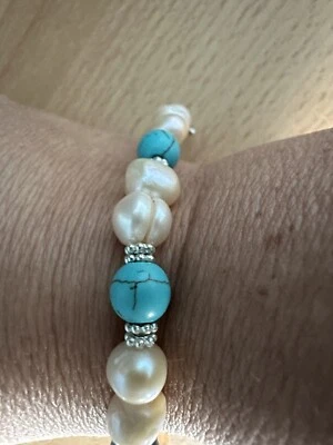 armband damen Mit Den Perlen Und Türkis Steinen Handgefertigt Aus Thailand  - Bild 1 von 4