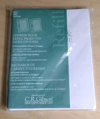C. R. Gibson Z211 Address Book Refill Pages Tab Index Dividers - Image 1 of 3