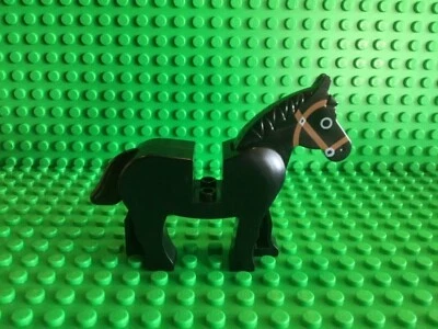 LEGO - Mini Figura - CABALLO NEGRO - Brida Marrón - Ojo Blanco - Cabeza Móvil Foto 1 de 3