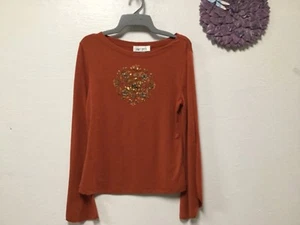 Amy Byer Girls Blouse Size Large 10 to 12 Rust Red Beaded Long Sleeve 165 - Picture 1 of 6