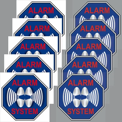 GREENIT 5+5 Aufkleber 5cm blau Sticker Alarm System Set für Innenseite Fenster Tür