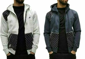 Men's D-Rock Zip Up Hoodie Patch Quilted Denim Pockets Blue Light Grey S M L XL  - Bild 1 von 9