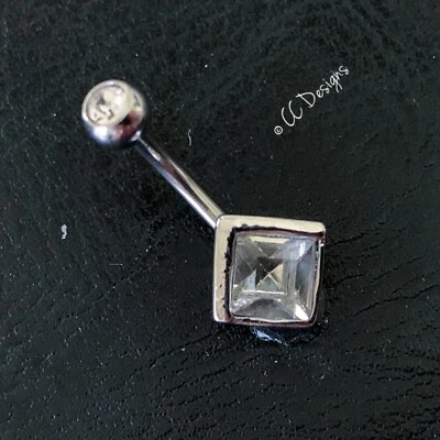 Anillo ombligo 14 g blanco brillante circonita cúbica gema forma de paragón (B310) Foto 1 de 3