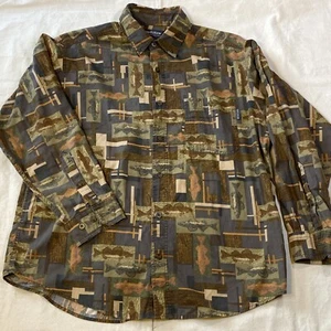Woolrich Men’s L Fish Pattern Chamois Fleece Button Up Shirt - Picture 1 of 6