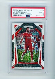2020-21 Mohamed Salah Panini Prizm White Sparkle Liverpool Card SSP PSA 9 MINT