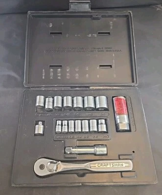 CRAFTSMAN 1/4 & 3/8 DRIVE SOCKET WRENCH SET 9-33234 18 Pc. SAE -V- Series USA - Image 1 of 4